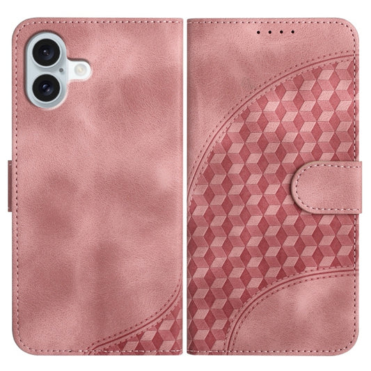 For iPhone 16 Plus YX0060 Elephant Head Embossed Phone Leather Case with Lanyard(Pink) - iPhone 16 Plus Cases by buy2fix | Online Shopping UK | buy2fix