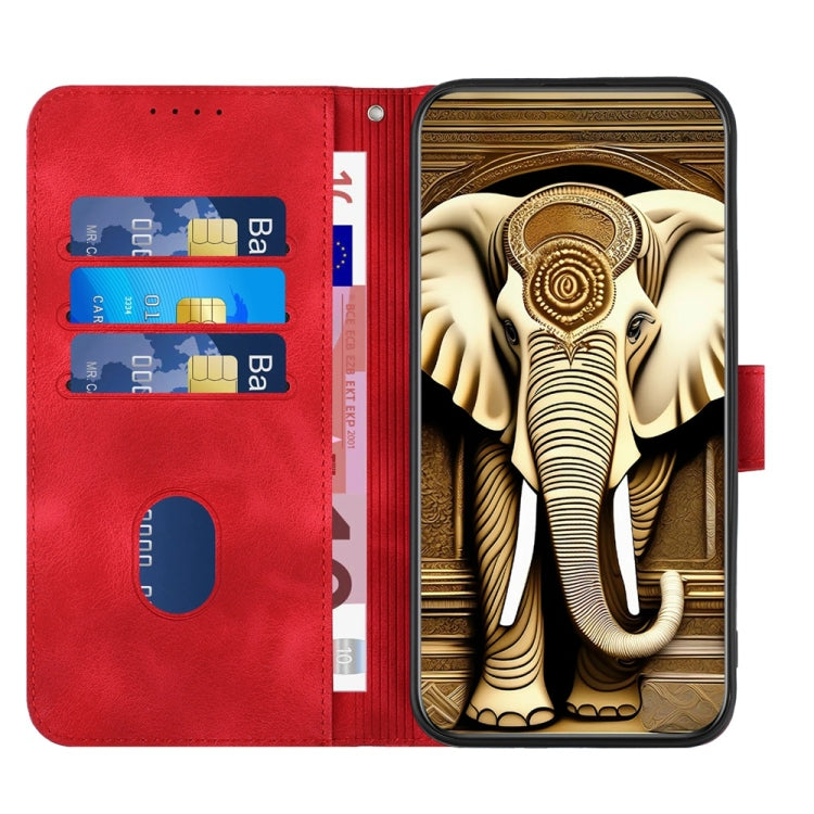 For Motorola Moto G Power 5G 2024 YX0060 Elephant Head Embossed Phone Leather Case with Lanyard(Red) - Motorola Cases by buy2fix | Online Shopping UK | buy2fix