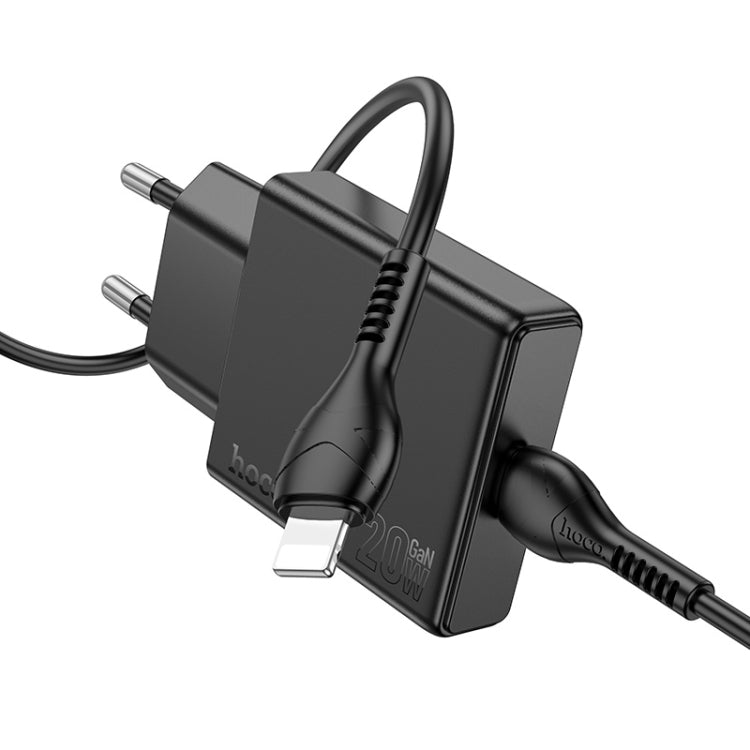 Hoco N37 Delgado PD20W USB-C / Type-C Single Port Charger Set with Type-C to 8 Pin Cable, EU Plug(Black) - USB Charger by hoco | Online Shopping UK | buy2fix