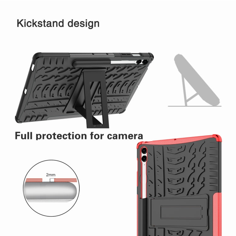 For Samsung Galaxy Tab S9 FE+ Tire Texture TPU + PC Tablet Case with Holder(Red) - Galaxy Tab S9 FE+ by buy2fix | Online Shopping UK | buy2fix