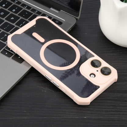 For iPhone 16 Plus Colorful Two-Color Lens Film MagSafe Magnetic Horn Acrylic+TPU Case(Pink) - iPhone 16 Plus Cases by buy2fix | Online Shopping UK | buy2fix