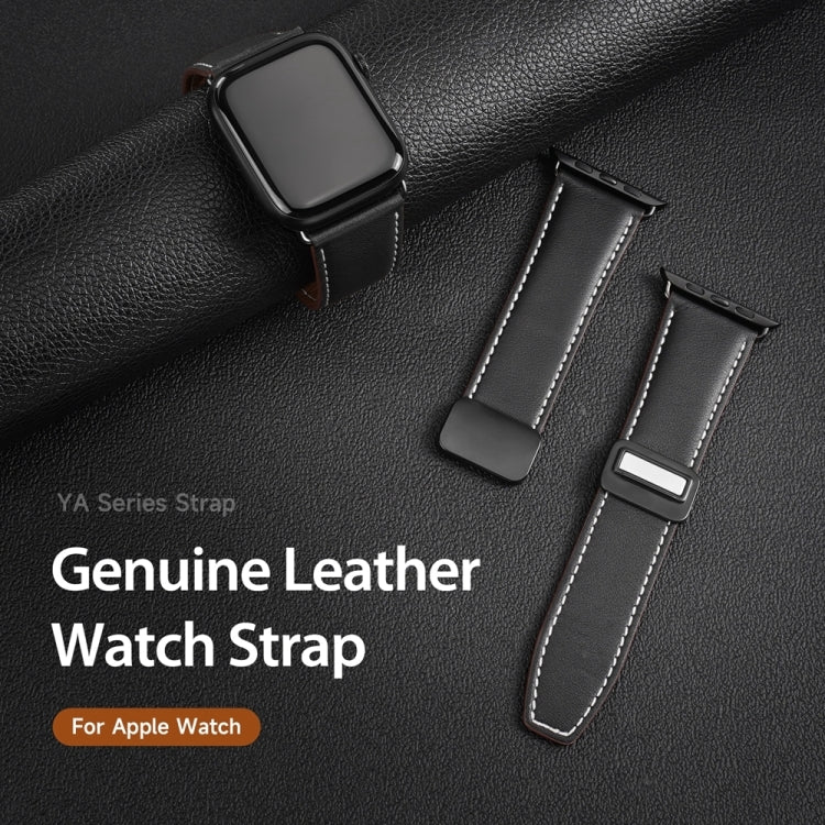 For Apple Watch SE 2023 44mm DUX DUCIS YA Series Magnetic Buckle Genuine Leather Watch Band(Black) - Watch Bands by DUX DUCIS | Online Shopping UK | buy2fix