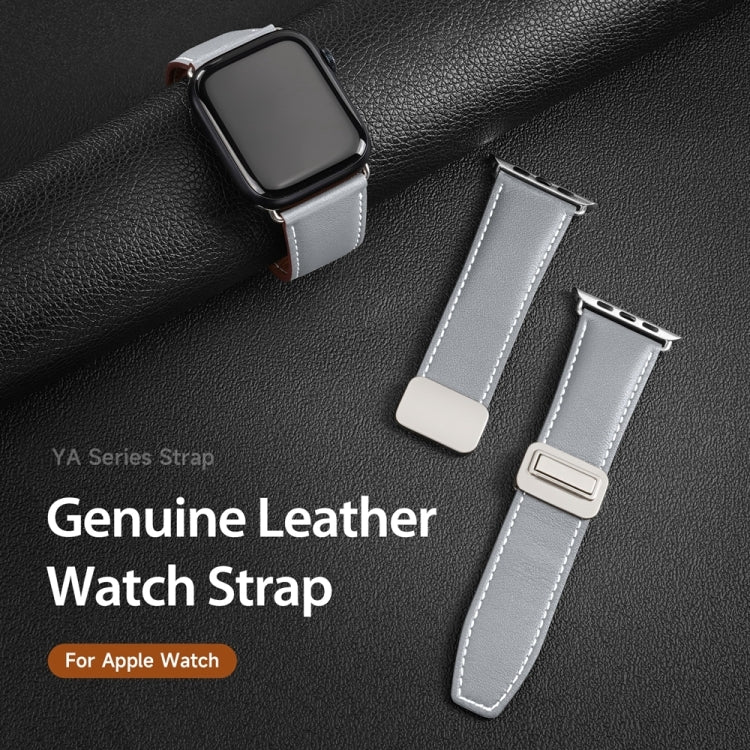 For Apple Watch SE 2023 44mm DUX DUCIS YA Series Magnetic Buckle Genuine Leather Watch Band(Grey) - Watch Bands by DUX DUCIS | Online Shopping UK | buy2fix