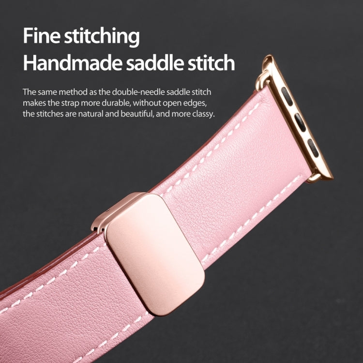 For Apple Watch Ultra 2 49mm DUX DUCIS YA Series Magnetic Buckle Genuine Leather Watch Band(Pink) - Watch Bands by DUX DUCIS | Online Shopping UK | buy2fix