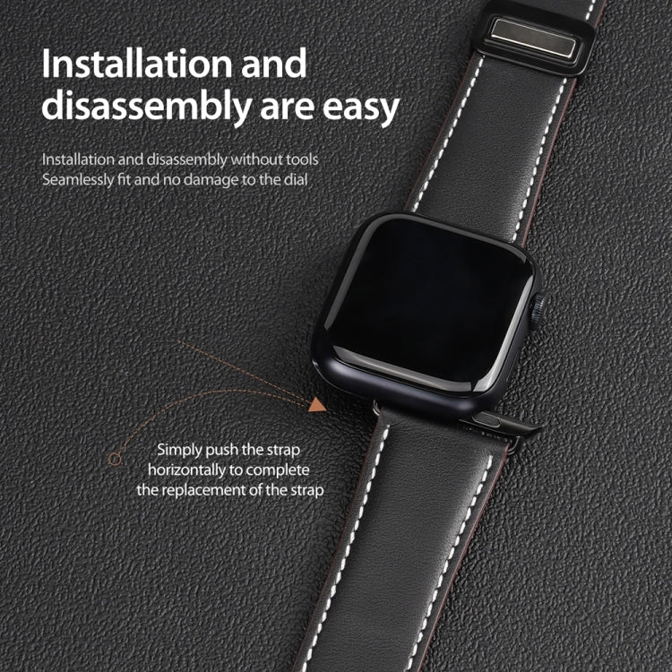 For Apple Watch Series 9 41mm DUX DUCIS YA Series Magnetic Buckle Genuine Leather Watch Band(Black) - Watch Bands by DUX DUCIS | Online Shopping UK | buy2fix