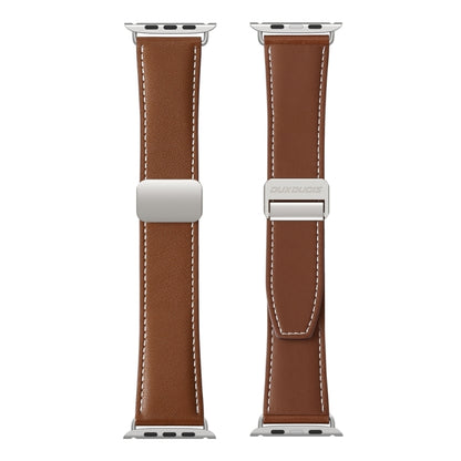 For Apple Watch Series 8 45mm DUX DUCIS YA Series Magnetic Buckle Genuine Leather Watch Band(Brown) - Watch Bands by DUX DUCIS | Online Shopping UK | buy2fix