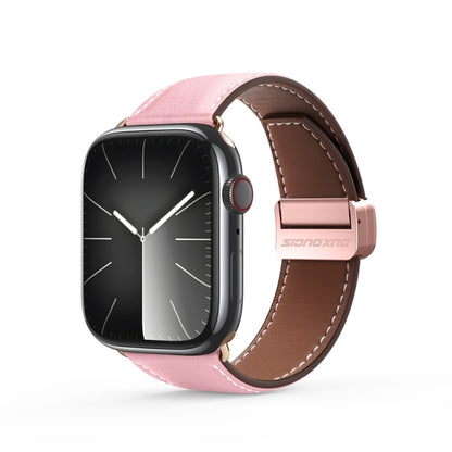 For Apple Watch Series 8 45mm DUX DUCIS YA Series Magnetic Buckle Genuine Leather Watch Band(Pink) - Watch Bands by DUX DUCIS | Online Shopping UK | buy2fix