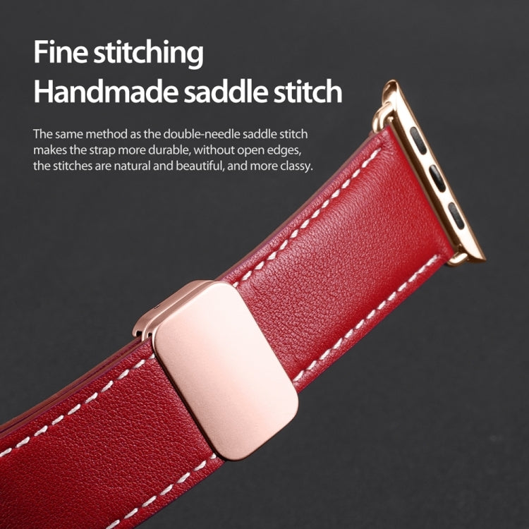 For Apple Watch SE 2022 40mm DUX DUCIS YA Series Magnetic Buckle Genuine Leather Watch Band(Red) - Watch Bands by DUX DUCIS | Online Shopping UK | buy2fix