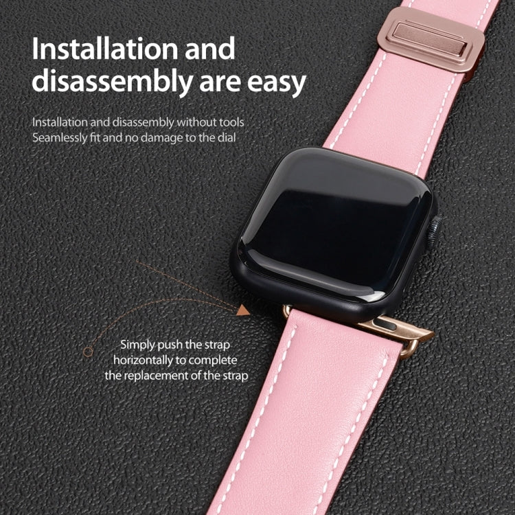 For Apple Watch SE 2022 44mm DUX DUCIS YA Series Magnetic Buckle Genuine Leather Watch Band(Pink) - Watch Bands by DUX DUCIS | Online Shopping UK | buy2fix