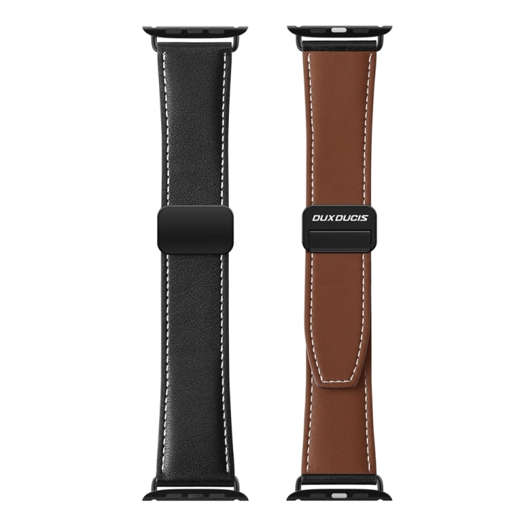 For Apple Watch Series 7 45mm DUX DUCIS YA Series Magnetic Buckle Genuine Leather Watch Band(Black) - Watch Bands by DUX DUCIS | Online Shopping UK | buy2fix