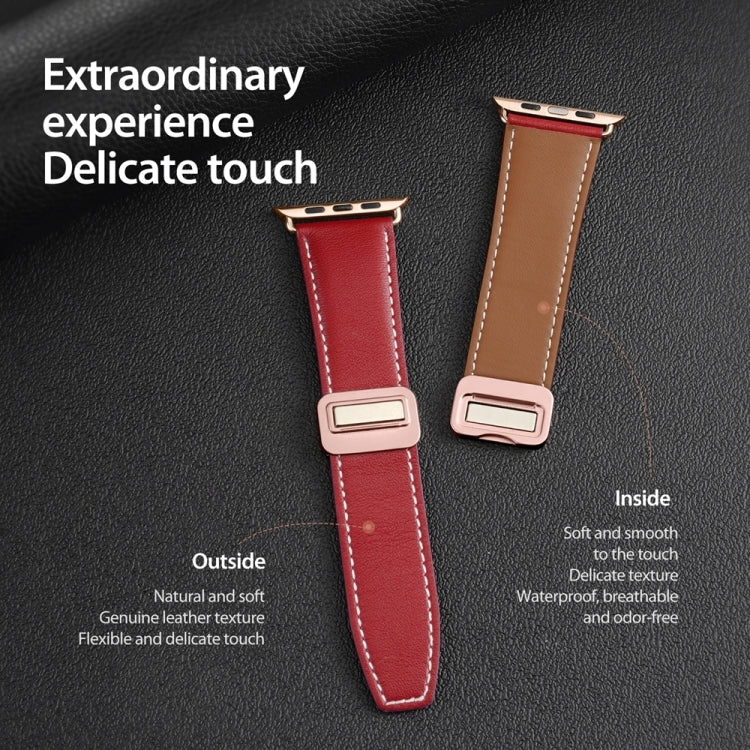 For Apple Watch Series 3 38mm DUX DUCIS YA Series Magnetic Buckle Genuine Leather Watch Band(Red) - Watch Bands by DUX DUCIS | Online Shopping UK | buy2fix