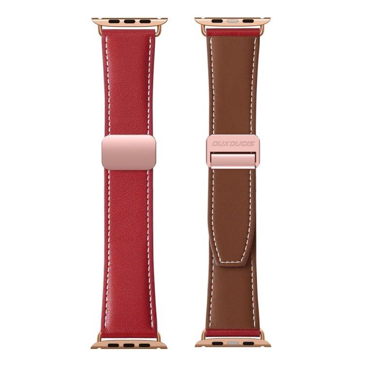 For Apple Watch 38mm DUX DUCIS YA Series Magnetic Buckle Genuine Leather Watch Band(Red) - Watch Bands by DUX DUCIS | Online Shopping UK | buy2fix