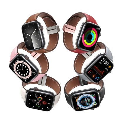 For Apple Watch Series 8 45mm DUX DUCIS YA Series Magnetic Buckle Genuine Leather Watch Band(Pink) - Watch Bands by DUX DUCIS | Online Shopping UK | buy2fix