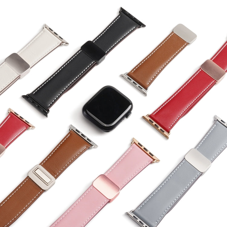 For Apple Watch SE 2023 44mm DUX DUCIS YA Series Magnetic Buckle Genuine Leather Watch Band(Red) - Watch Bands by DUX DUCIS | Online Shopping UK | buy2fix