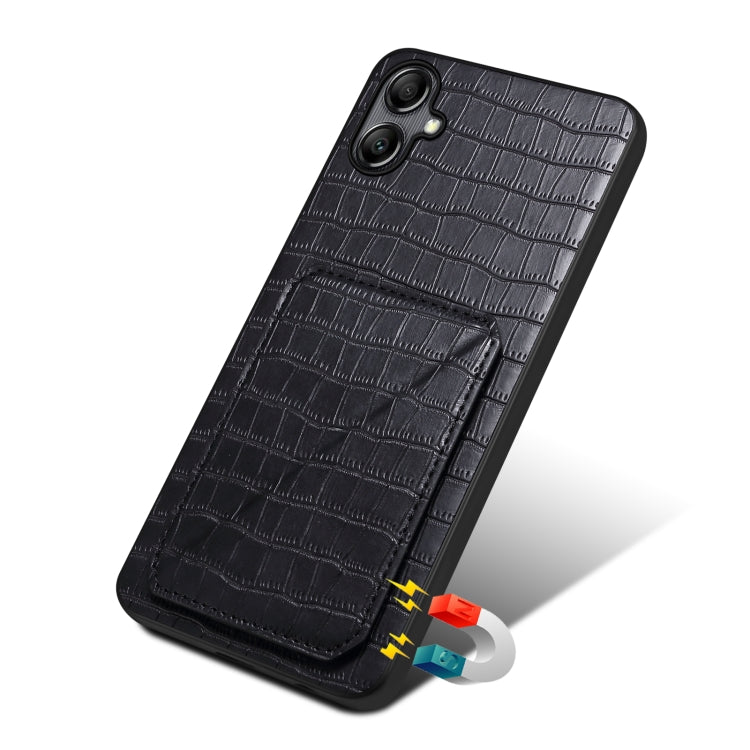 For Samsung Galaxy A05 Denior Imitation Crocodile Leather Back Phone Case with Holder(Black) - Galaxy Phone Cases by Denior | Online Shopping UK | buy2fix