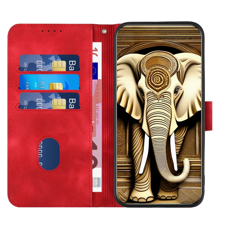 For Xiaomi Redmi K70 YX0060 Elephant Head Embossed Phone Leather Case with Lanyard(Red) - K70 Cases by buy2fix | Online Shopping UK | buy2fix