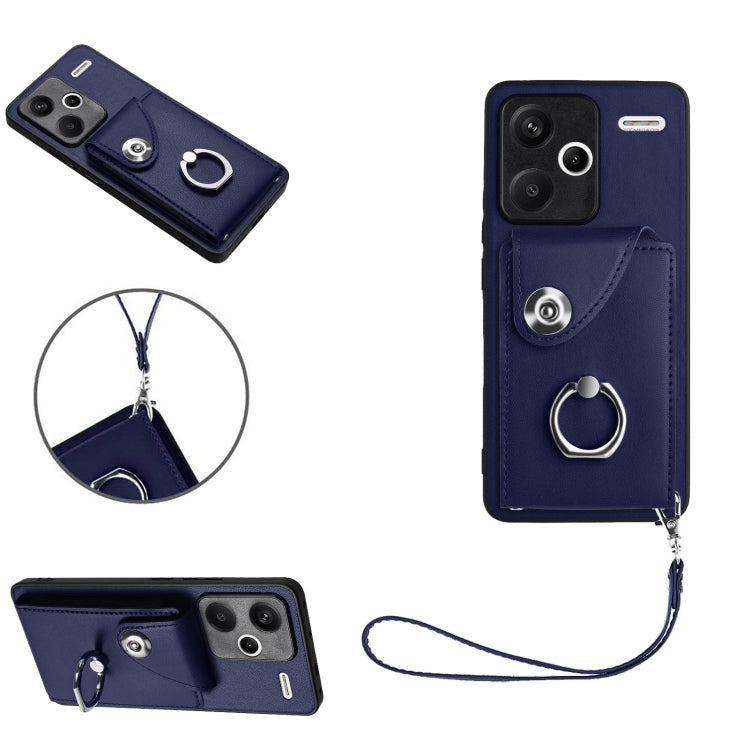 For Xiaomi Redmi Note 13 Pro+ Organ Card Bag Ring Holder PU Phone Case with Lanyard(Blue) - Note 13 Pro+ Cases by buy2fix | Online Shopping UK | buy2fix