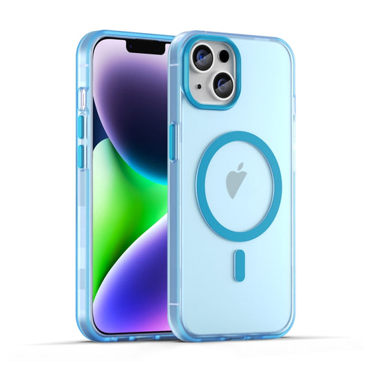 For iPhone 14 MagSafe Frosted Translucent TPU + PC Full Coverage Phone Case(Blue) - iPhone 14 Cases by buy2fix | Online Shopping UK | buy2fix