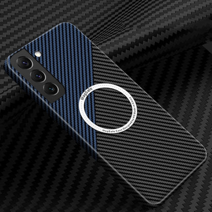 For Samsung Galaxy S25 5G Carbon Fiber Texture MagSafe Magnetic Phone Case(Black Blue) - Galaxy S25 5G Cases by buy2fix | Online Shopping UK | buy2fix