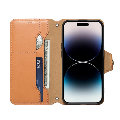 For iPhone 16 Pro Max Denior Cowhide Texture Wallet Style Leather Phone Case(Khaki) - iPhone 16 Pro Max Cases by Denior | Online Shopping UK | buy2fix