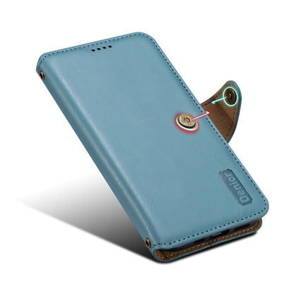 For iPhone 16 Pro Denior Cowhide Texture Wallet Style Leather Phone Case(Blue) - iPhone 16 Pro Cases by Denior | Online Shopping UK | buy2fix