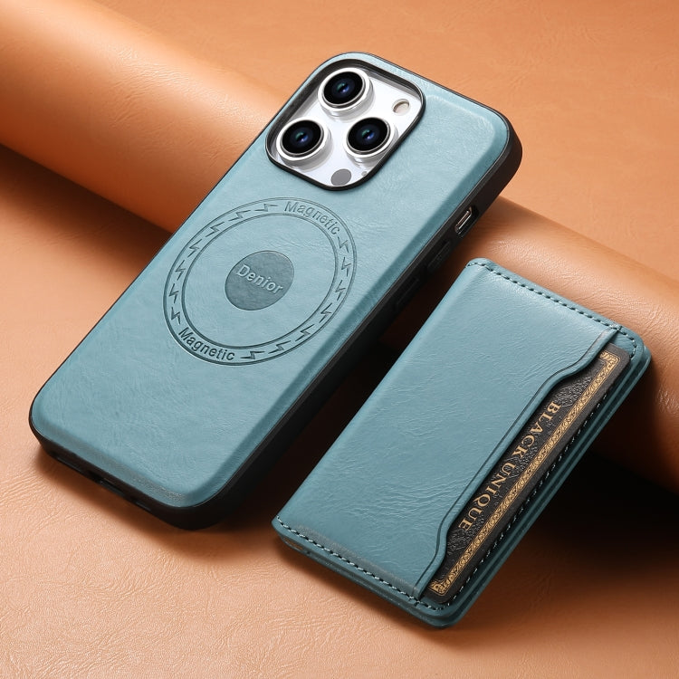 For iPhone 15 Pro Denior Cowhide Texture Leather MagSafe Detachable Wallet Phone Case(Blue) - iPhone 15 Pro Cases by Denior | Online Shopping UK | buy2fix