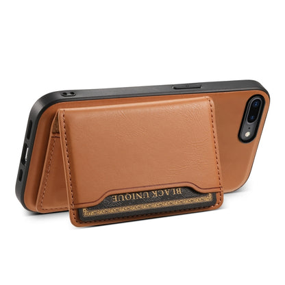 For iPhone 8 Plus/7 Plus Denior Cowhide Texture Leather MagSafe Detachable Wallet Phone Case(Khaki) - More iPhone Cases by Denior | Online Shopping UK | buy2fix