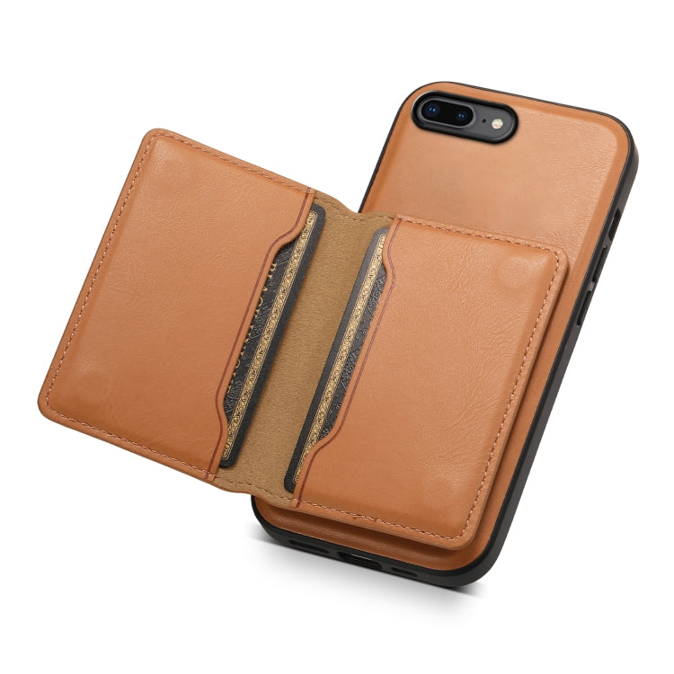 For iPhone 8 Plus/7 Plus Denior Cowhide Texture Leather MagSafe Detachable Wallet Phone Case(Khaki) - More iPhone Cases by Denior | Online Shopping UK | buy2fix