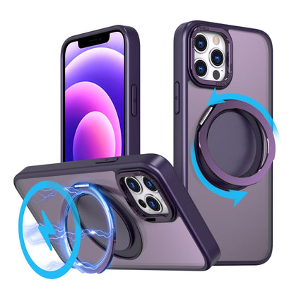 For iPhone 12 Pro 360-degree Rotating MagSafe Magnetic Holder Phone Case(Purple) - iPhone 12 / 12 Pro Cases by buy2fix | Online Shopping UK | buy2fix