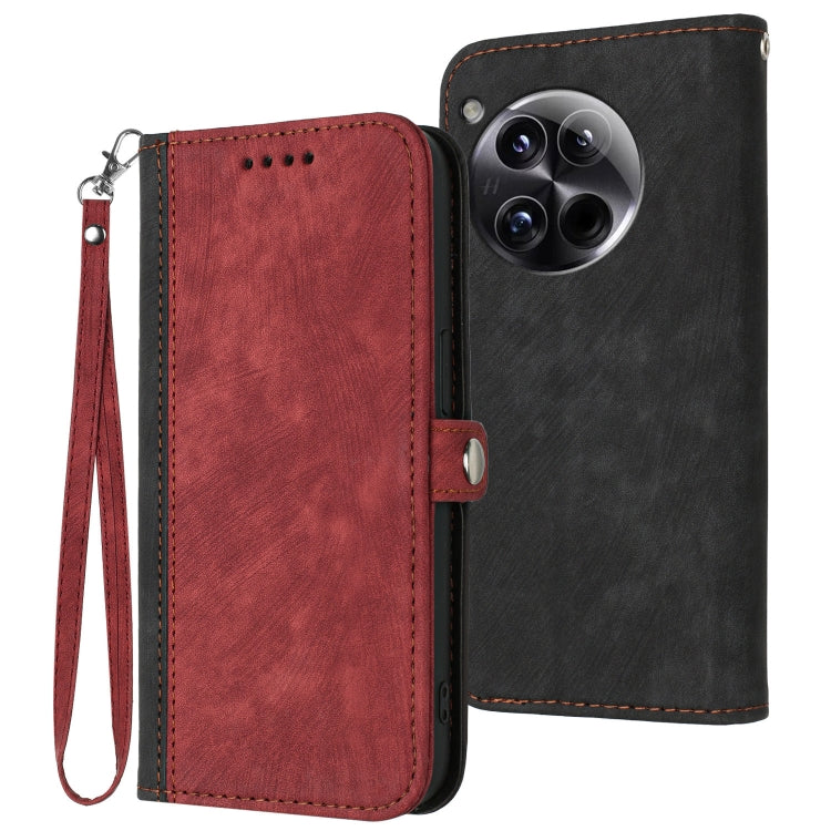 For OnePlus 12 Side Buckle Double Fold Hand Strap Leather Phone Case(Red) - OnePlus Cases by buy2fix | Online Shopping UK | buy2fix