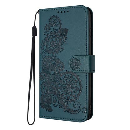 For Xiaomi Redmi K70 Datura Flower Embossed Flip Leather Phone Case(Dark Green) - K70 Cases by buy2fix | Online Shopping UK | buy2fix