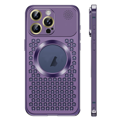 For iPhone 15 Pro Max Spring Buckle MagSafe Magnetic Metal Aromatherapy Phone Case(Purple) - iPhone 15 Pro Max Cases by buy2fix | Online Shopping UK | buy2fix