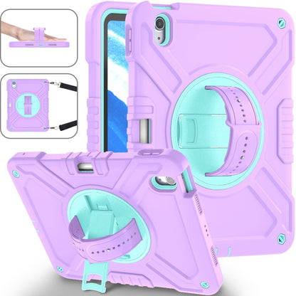 For iPad Air 11 2025 / 2024 X Rotation PC Hybrid Silicone Tablet Case with Strap(Purple Cyan) - iPad Air 11 2025 / 2024 Cases by buy2fix | Online Shopping UK | buy2fix