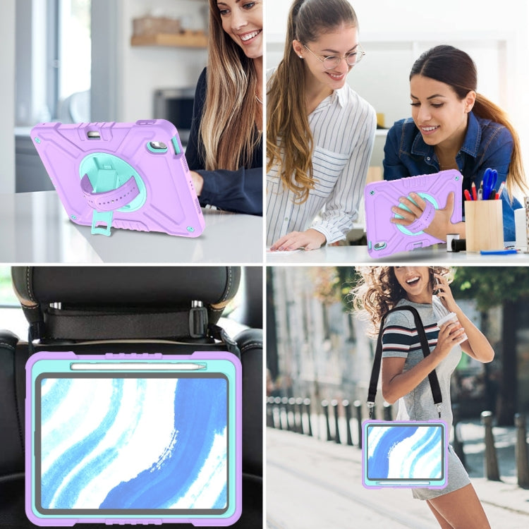 For iPad Air 11 2025 / 2024 X Rotation PC Hybrid Silicone Tablet Case with Strap(Purple Cyan) - iPad Air 11 2025 / 2024 Cases by buy2fix | Online Shopping UK | buy2fix