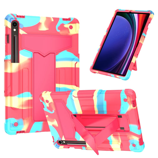 For Samsung Galaxy Tab S9 FE / S9 T Holder Robot Silicone Hybrid PC Tablet Case(Camouflage Rose Red) - Galaxy Tab S9 Cases by buy2fix | Online Shopping UK | buy2fix