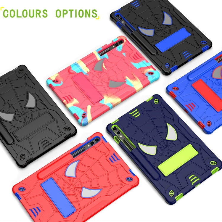 For Samsung Galaxy Tab S9 FE+ / S9+ Fold-Holder Spider Silicone Hybrid PC Tablet Case(Navy Yellow Green) - Galaxy Tab S9+ Cases by buy2fix | Online Shopping UK | buy2fix