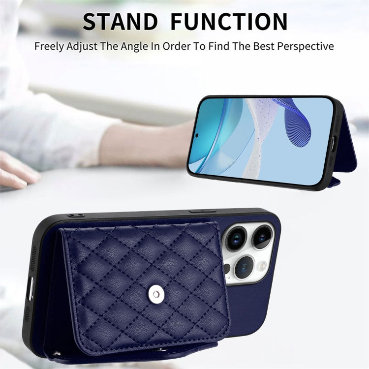 For iPhone 16 Pro Max Rhombic Texture Card Bag RFID Phone Case with Long Lanyard(Blue) - iPhone 16 Pro Max Cases by buy2fix | Online Shopping UK | buy2fix