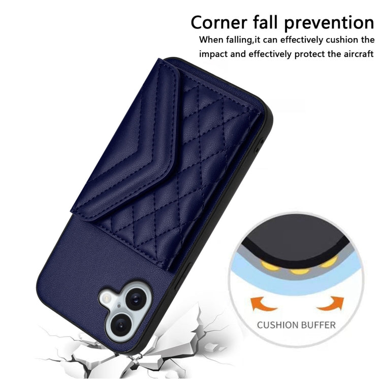 For iPhone 16 Plus Rhombic Texture Card Bag RFID Phone Case with Long Lanyard(Blue) - iPhone 16 Plus Cases by buy2fix | Online Shopping UK | buy2fix