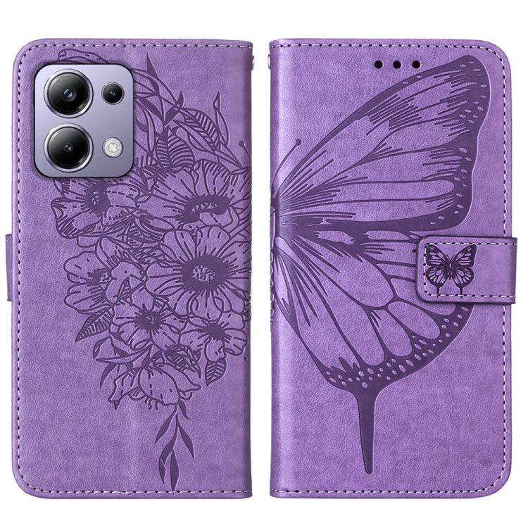 For Xiaomi Redmi Note 13 Pro 4G Global Embossed Butterfly Leather Phone Case(Purple) - Note 13 Pro Cases by buy2fix | Online Shopping UK | buy2fix