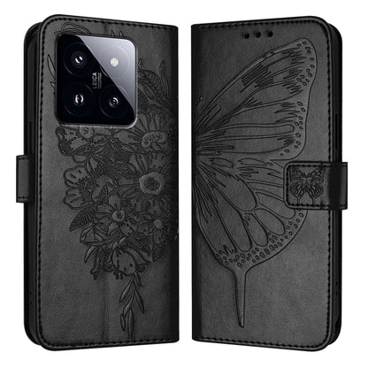 For Xiaomi 14 Pro 5G Global Embossed Butterfly Leather Phone Case(Black) - 14 Pro Cases by buy2fix | Online Shopping UK | buy2fix