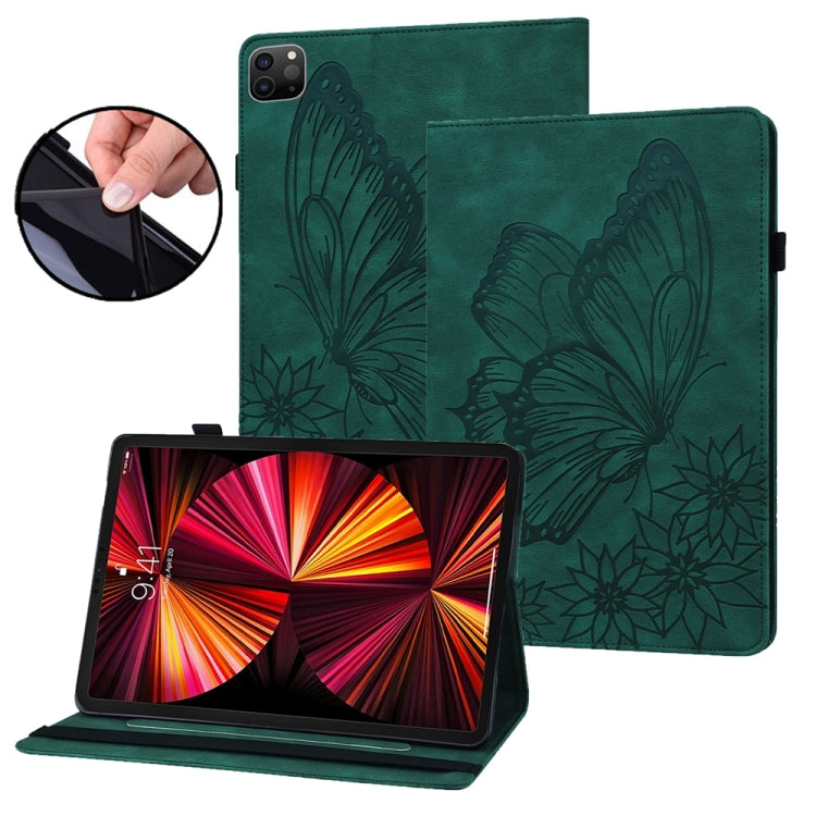 For iPad Pro 12.9 2022 / Air 13 2024 / 2025 Big Butterfly Embossed Leather Tablet Case(Green) - iPad Pro 12.9 (2022/2021) Cases by buy2fix | Online Shopping UK | buy2fix