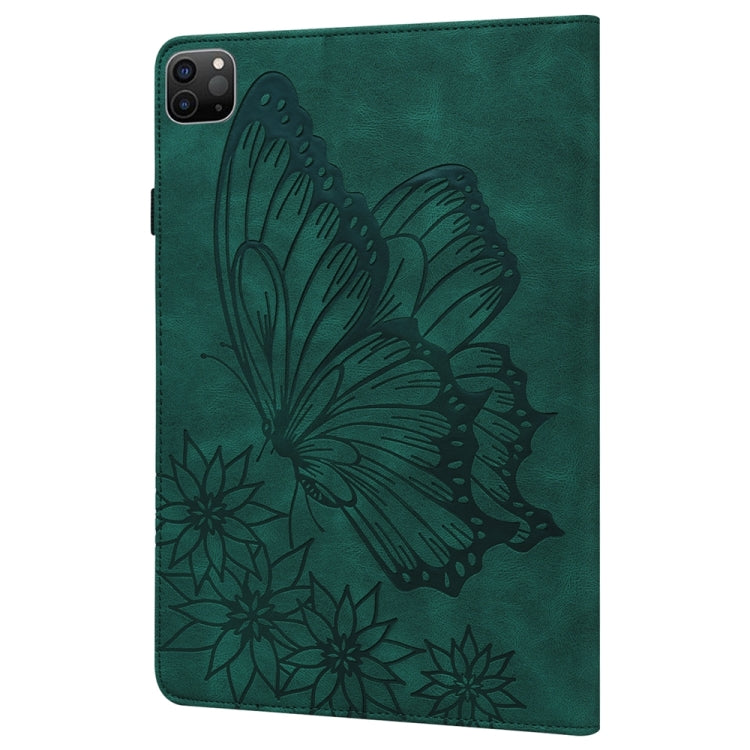 For iPad Pro 12.9 2022 / Air 13 2024 / 2025 Big Butterfly Embossed Leather Tablet Case(Green) - iPad Pro 12.9 (2022/2021) Cases by buy2fix | Online Shopping UK | buy2fix