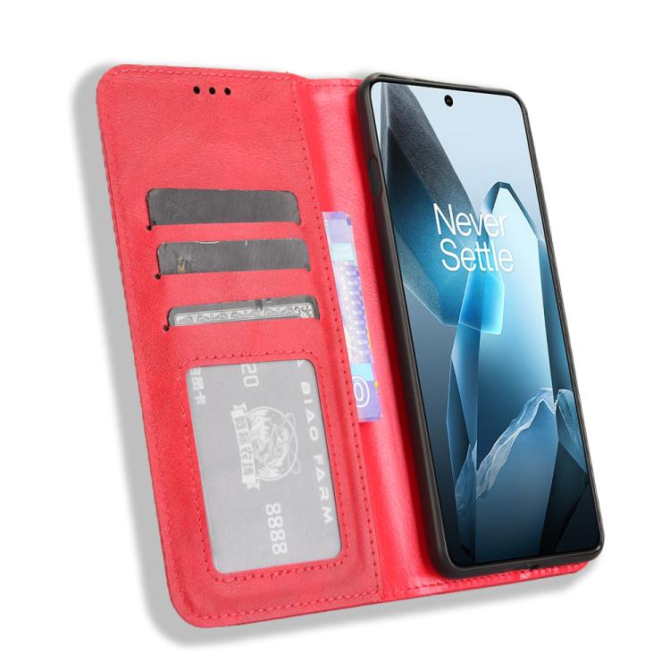 For OnePlus 13 5G Magnetic Buckle Retro Texture Leather Phone Case(Red) - OnePlus Cases by buy2fix | Online Shopping UK | buy2fix