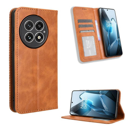 For OnePlus 13 5G Magnetic Buckle Retro Texture Leather Phone Case(Brown) - OnePlus Cases by buy2fix | Online Shopping UK | buy2fix