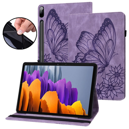 For Samsung Galaxy Tab S9 FE+ / S9+ / S8+ Big Butterfly Embossed Leather Tablet Case(Purple) - Galaxy Tab S9+ Cases by buy2fix | Online Shopping UK | buy2fix