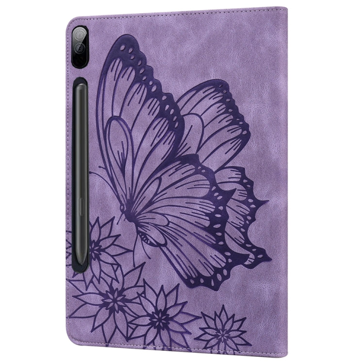 For Samsung Galaxy Tab S9 FE+ / S9+ / S8+ Big Butterfly Embossed Leather Tablet Case(Purple) - Galaxy Tab S9+ Cases by buy2fix | Online Shopping UK | buy2fix