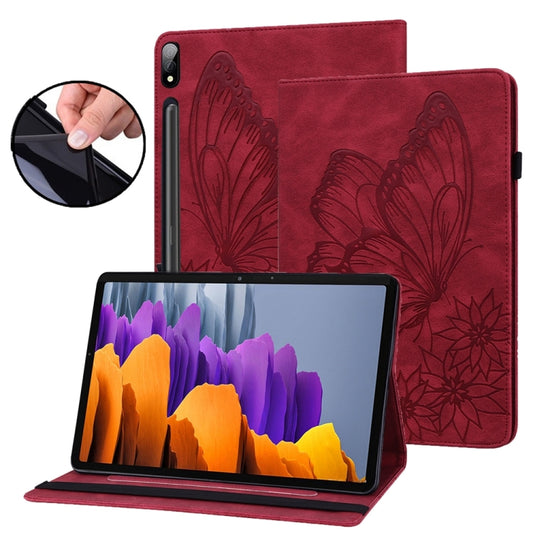 For Samsung Galaxy Tab S9 Ultra / S8 Ultra Big Butterfly Embossed Leather Tablet Case(Red) - Galaxy Tab S9 Ultra Cases by buy2fix | Online Shopping UK | buy2fix