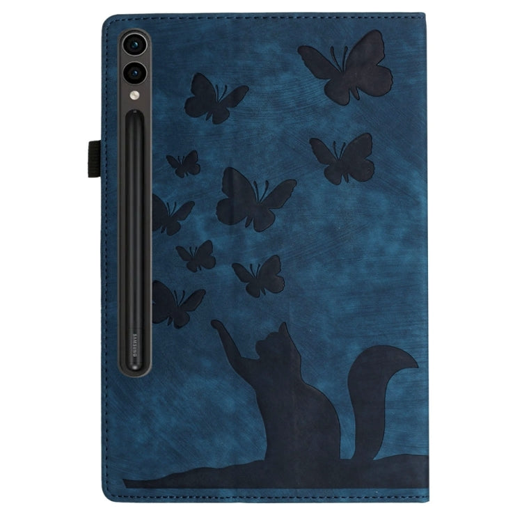 For Samsung Galaxy Tab S9 FE+ / S9+ / S8+ Butterfly Cat Embossing Leather Tablet Case(Dark Blue) - Galaxy Tab S9+ Cases by buy2fix | Online Shopping UK | buy2fix