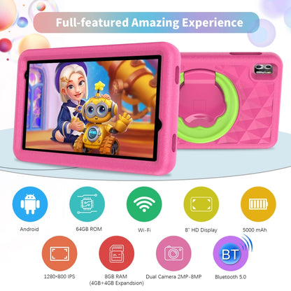 Pritom B8K 4G LTE Kid Tablet 8 inch,  4GB+64GB, Android 12 Unisoc T310 Quad Core CPU Support Parental Control Google Play(Pink) -  by PRITOM | Online Shopping UK | buy2fix