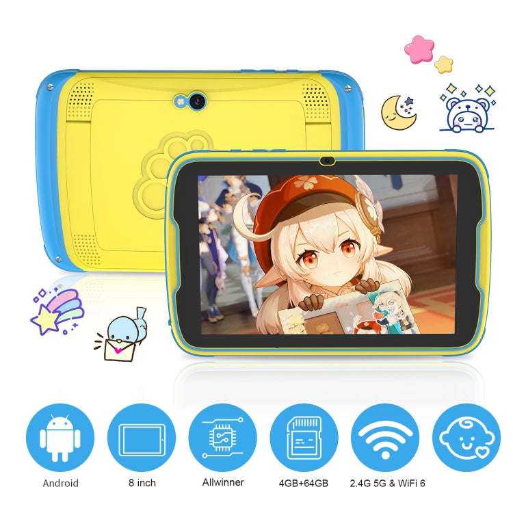 Pritom MQ818 WiFi Kid Tablet 8 inch,  4GB+64GB, Android 13 Allwinner A523 Octa Core CPU Support Parental Control Google Play(Yellow) -  by PRITOM | Online Shopping UK | buy2fix